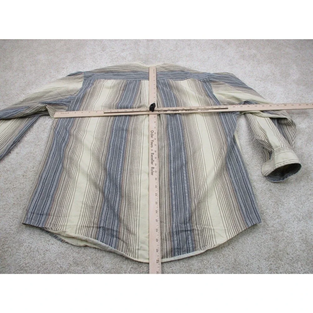 VINTAGE Tommy Hilfiger Shirt Men Medium Beige Herringbone Crest Button Up 90s - Picture 8 of 12